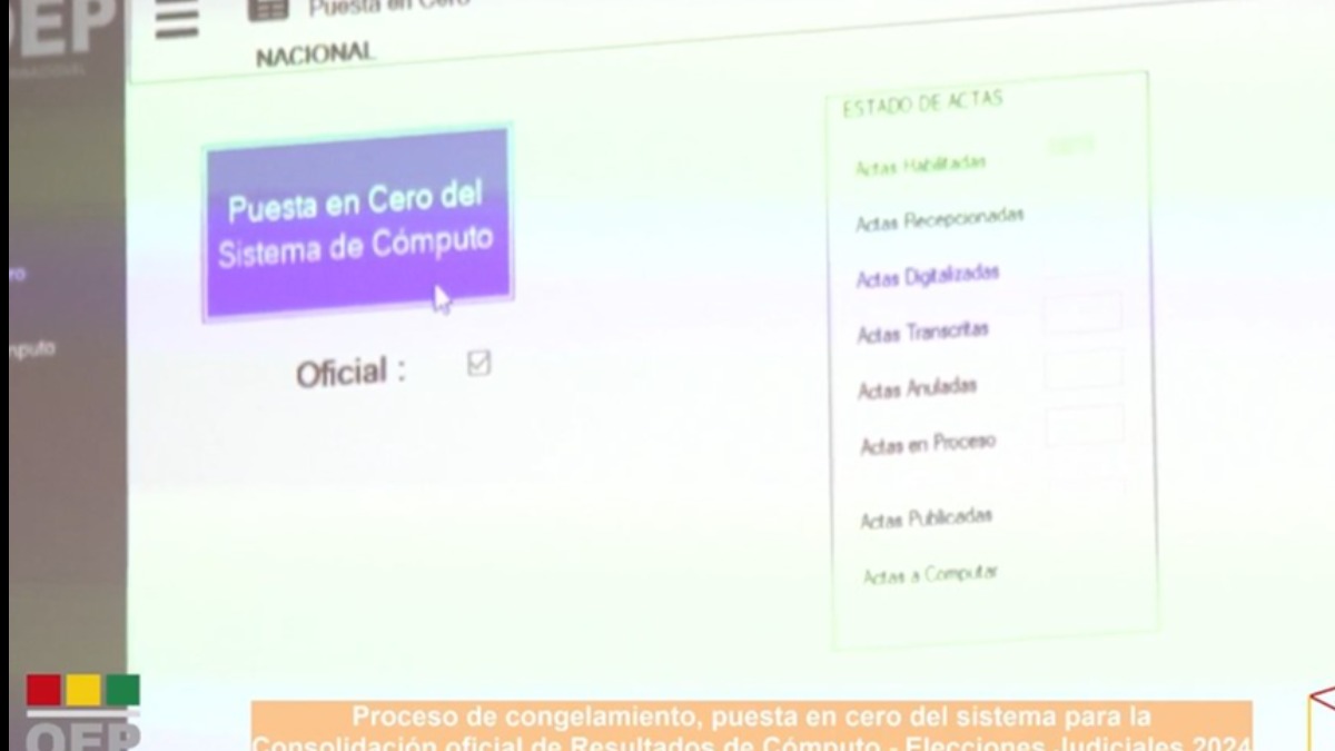 Proceso de puesta en cero del sistema de cómputo del TSE. Foto: Captura