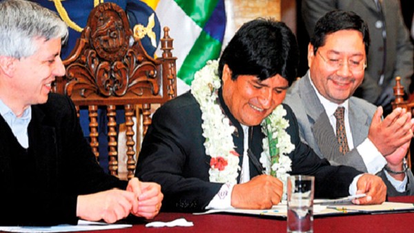 García Linera, Morales y Arce cuando eran Gobierno. Foto: Archivo La Razón