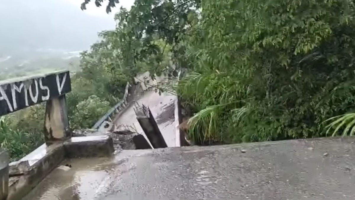 Caída del puente que une ruta Santa Bárbara - Caranavi, en La Paz. Foto: Captura
