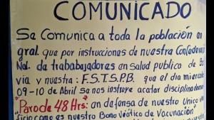 Trabajadores en salud ejecutan un paro nacional de 48 horas por el pago de un bono