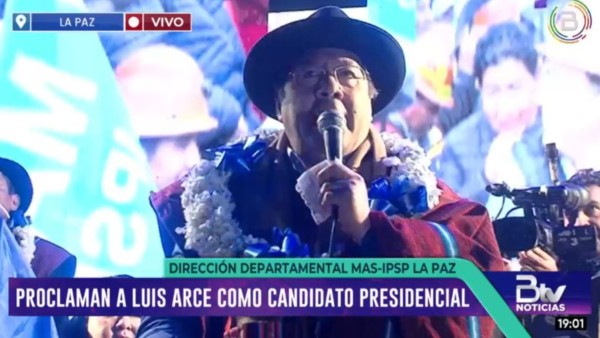 Acto de proclamación de Luis Arce transmitido por Bolivia Tv. Foto: Captura