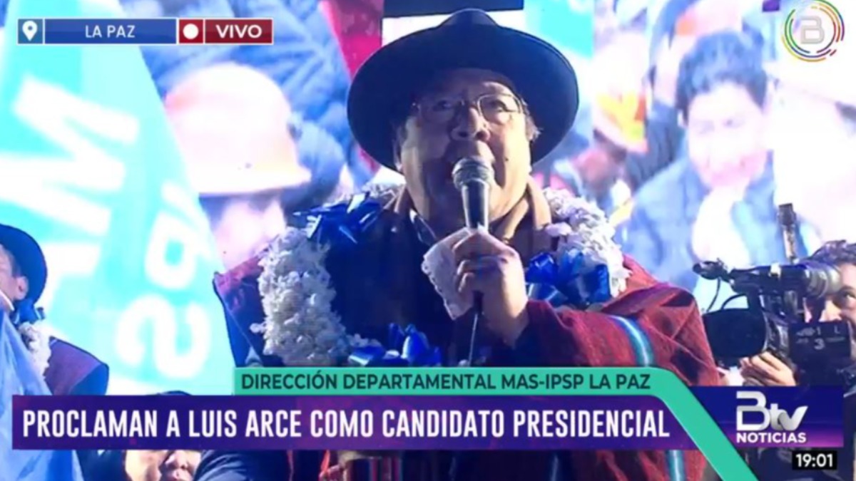 Acto de proclamación de Luis Arce transmitido por Bolivia Tv. Foto: Captura