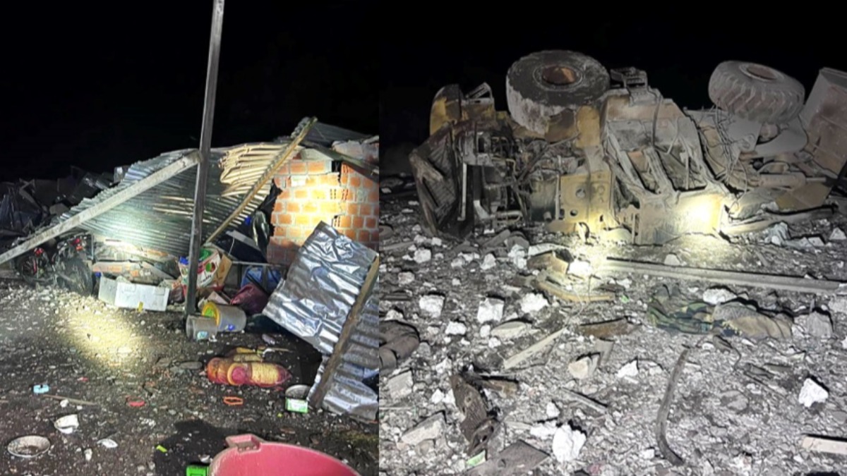 Así quedó el campamento minero luego del atentado con explosivos de esta madrugada