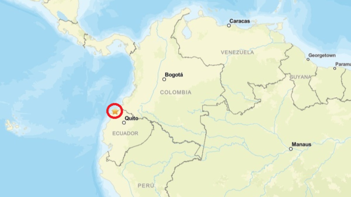 Terremoto de magnitud 6 en la escala abierta de Richter frente a Esmeraldas, en el noroeste de Ecuador Foto: REMITIDA / HANDOUT por USGS