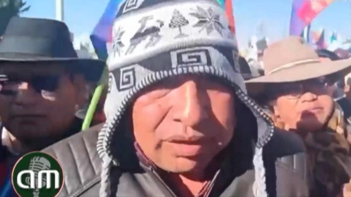 Dirigente Ponciano Santos en la marcha evista. Foto: captura Kawsachun coca