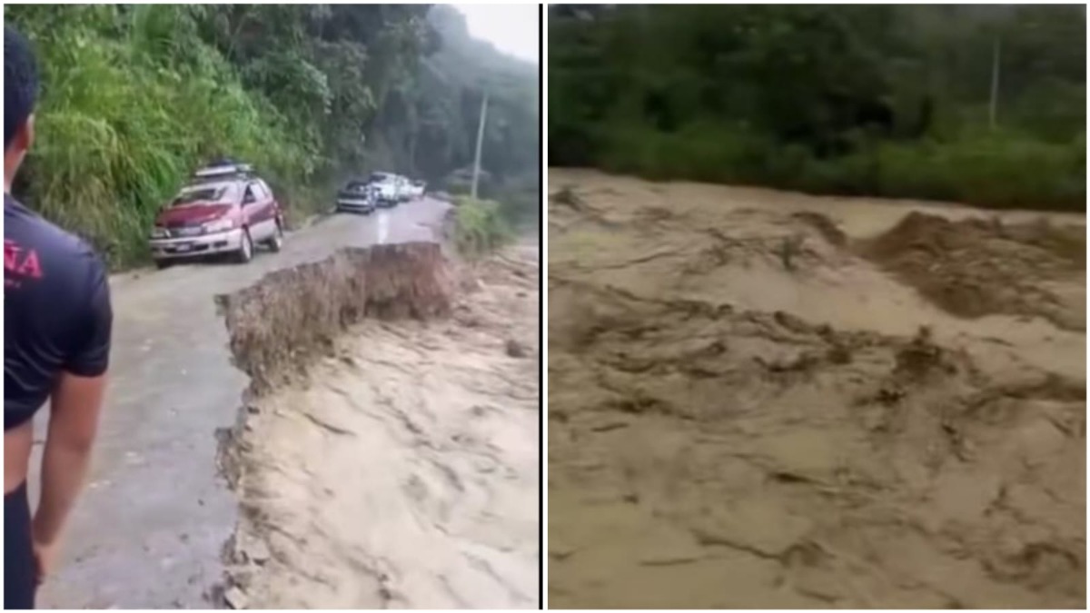Parte de la carretera entre Caranavi y Guanay afectado por el río. Foto: Captura