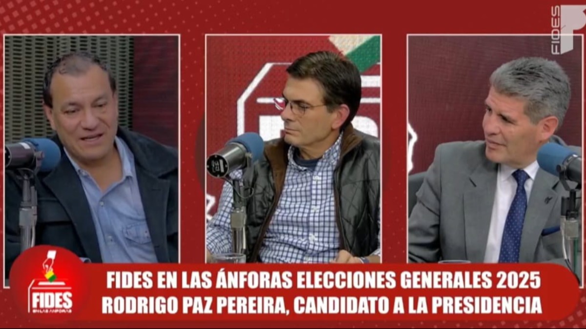 El candidato del PDC, Rodrigo Paz, en Fides en las Ánforas. Foto: Captura