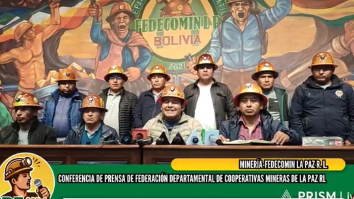 Dirigentes de la Fedecomin La Paz en conferencia de prensa. Foto: captura transmisión