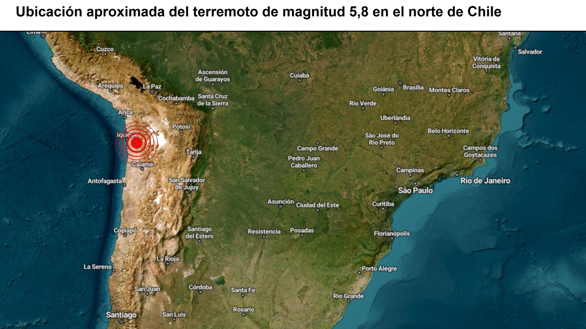 Localización del epicentro del sismo en el norte chileno.