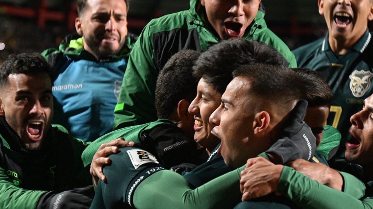 Los jugadores de Bolivia festejan el gol de Miguel Terceros.  Foto: Conmebol