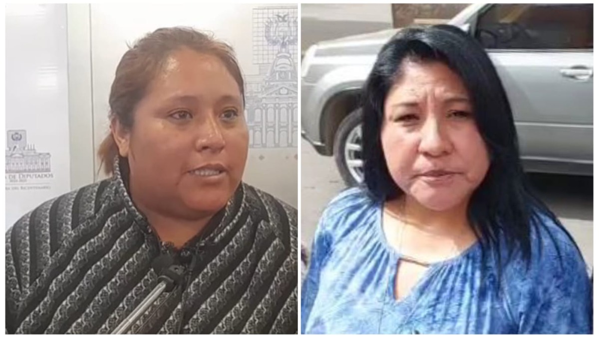 Dirigente de los prestatarios, Maritza Villarroel; y la presidenta de la Conamype, Helen Rivero. Foto: ANF