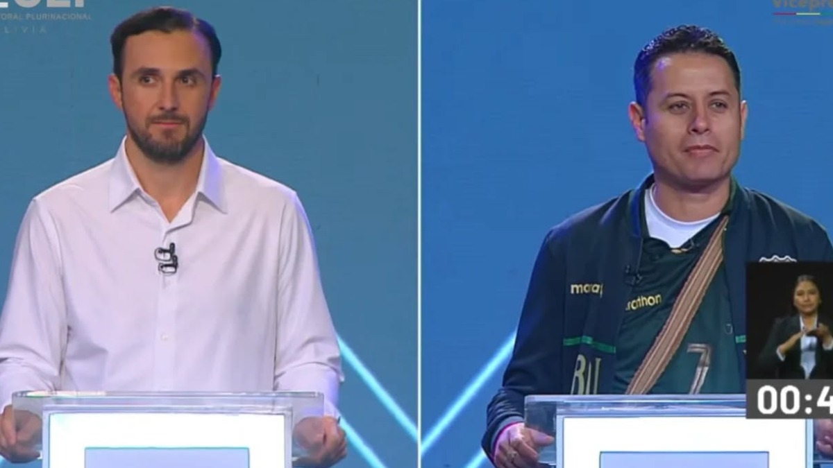 Juan Pablo Velasco y Edman Lara en el debate vicepresidencial. Foto: Captura