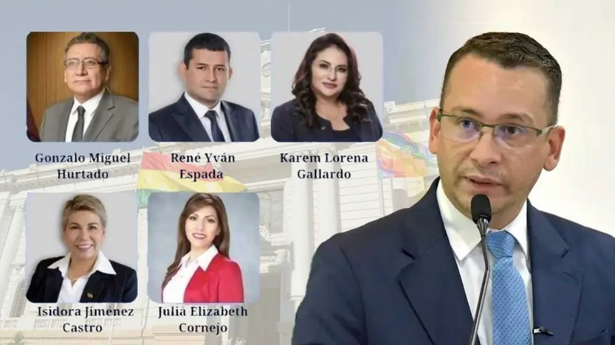 El presidente del TSJ, Rómer Saucedo, (d) y los magistrados “autoprorrogados” (i)./ COMPOSICIÓN OPINIÓN