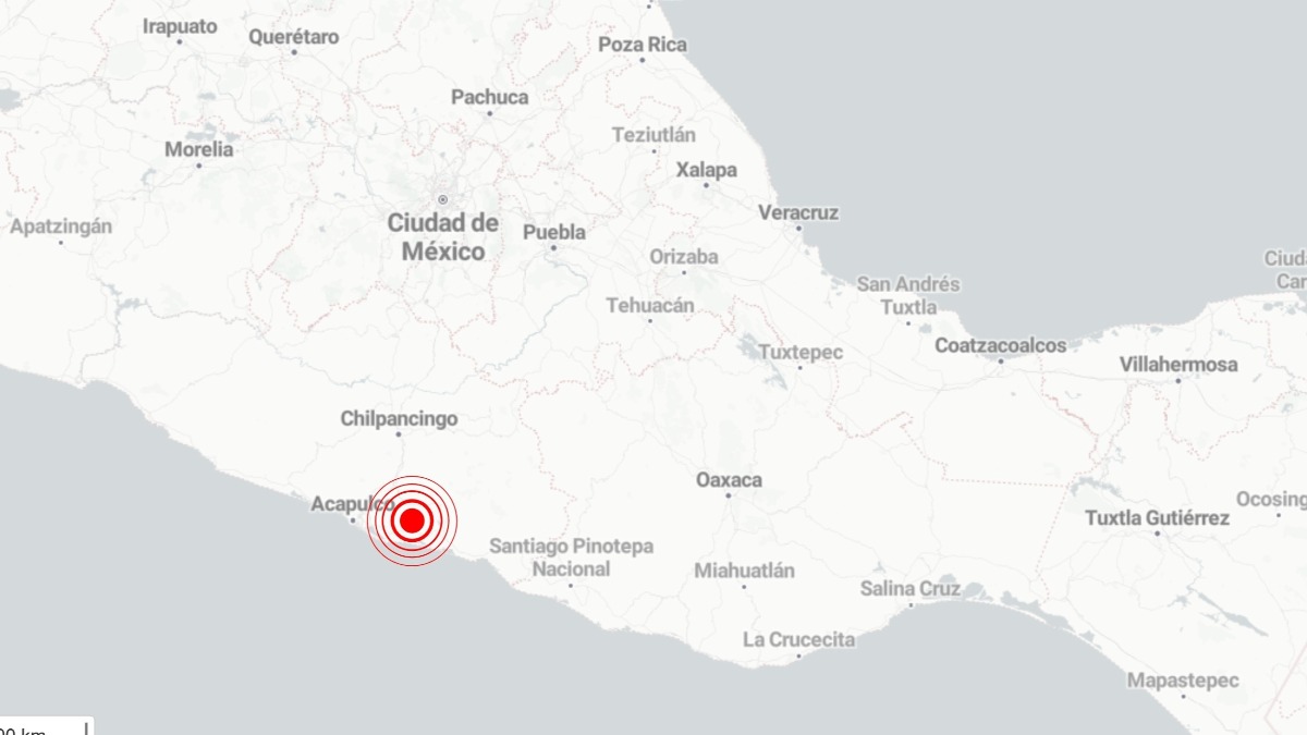 Ubicación aproximada del epicentro de un terremoto de magnitud 6,5 en la escala abierta de Richter en México.