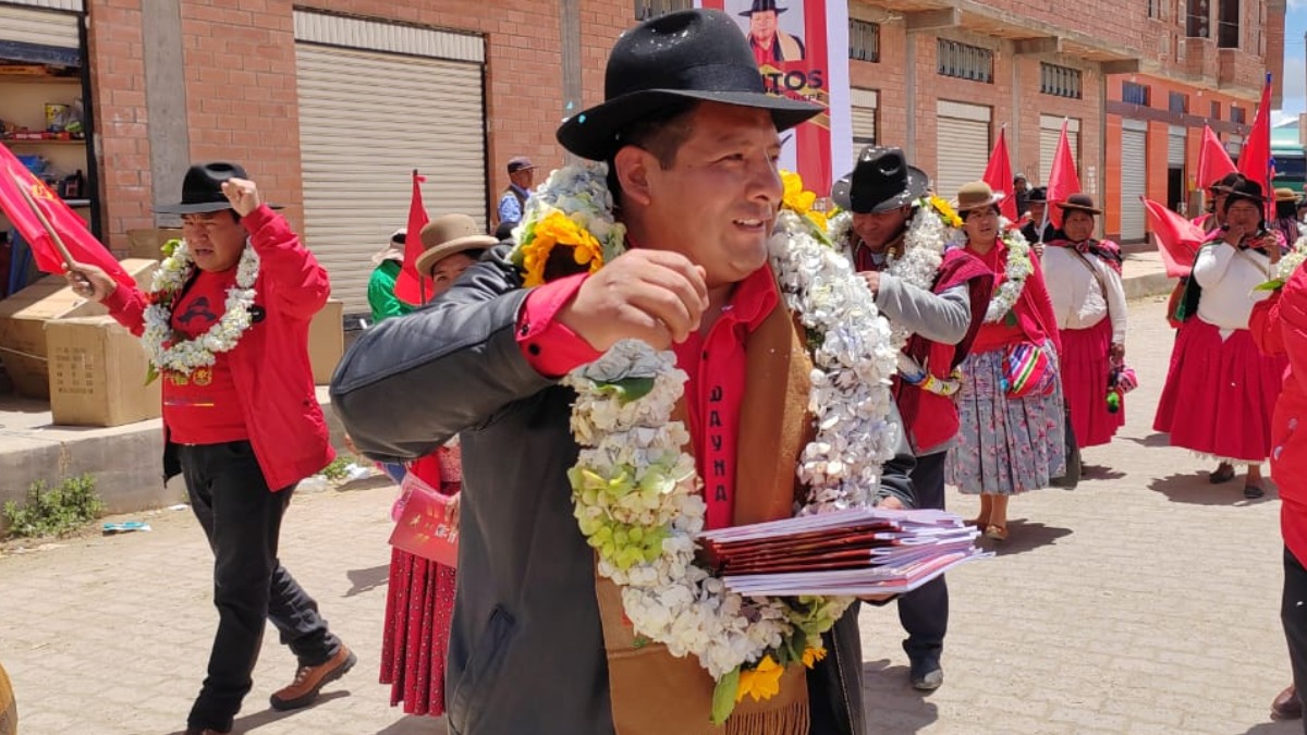 Gobernador de La Paz, Santos Quispe, en un acto de campaña en Patacamaya. Foto: Gobernación