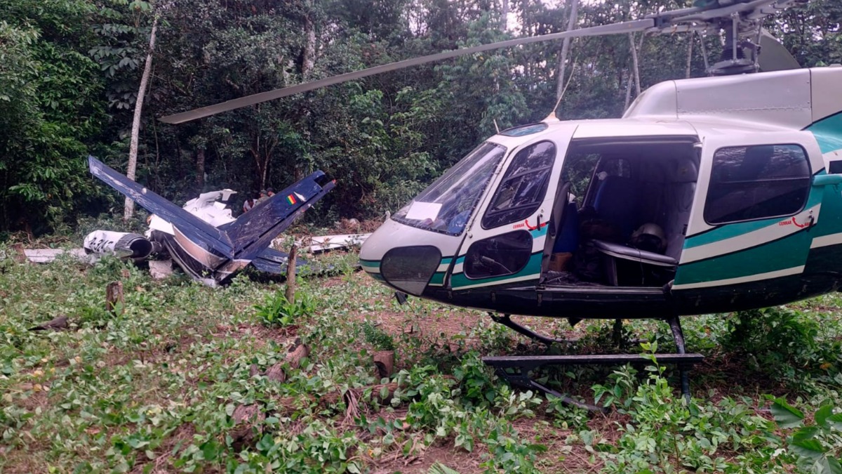 Helicóptero de la Policía llegó al lugar en San Miguelito, Cochabamba. Foto: Policía Boliviana