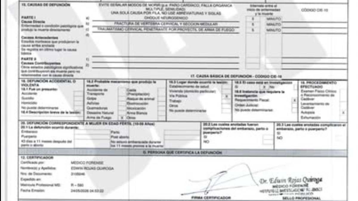 Certificado de defunción.