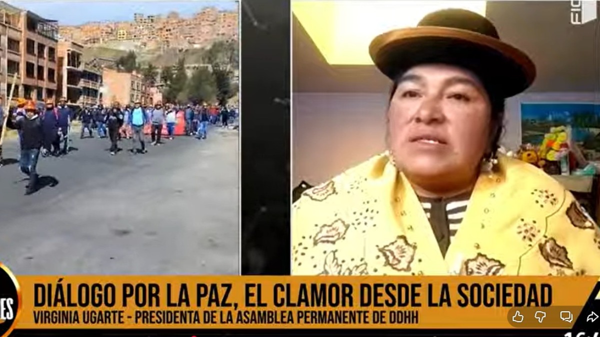 La presidenta de la Asamblea Permanente de Derechos Humanos de El Alto,  Virginia Ugarte. Captura de video.
