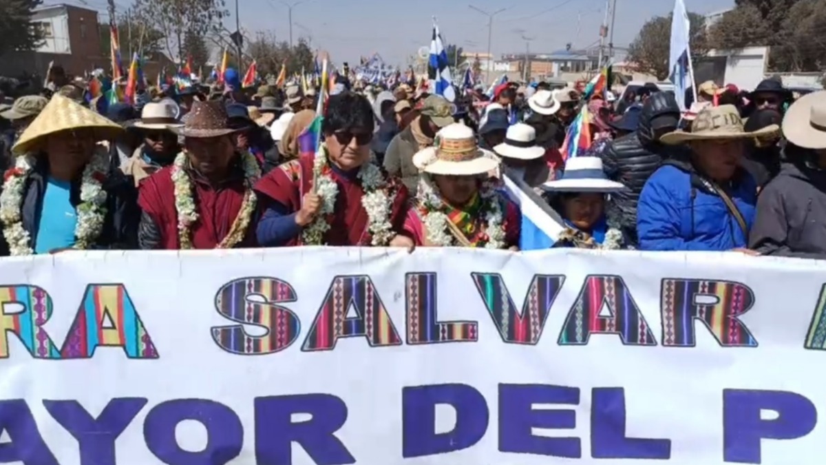 Marcha de Morales y sus seguidores en 2024. Foto: La Razón