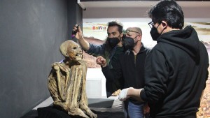 Expertos analizan una de las momias del Museo de Arqueología de La Paz. Imagen: Ministerio de Turismo y Culturas