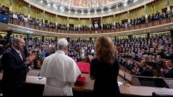 Papa León XIV en su discurso ante el Congreso Español. Foto: Vatican News
