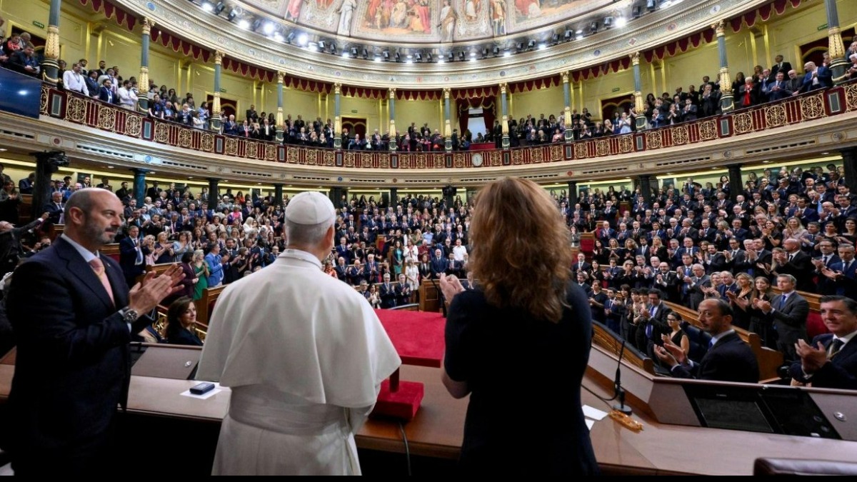Papa León XIV en su discurso ante el Congreso Español. Foto: Vatican News