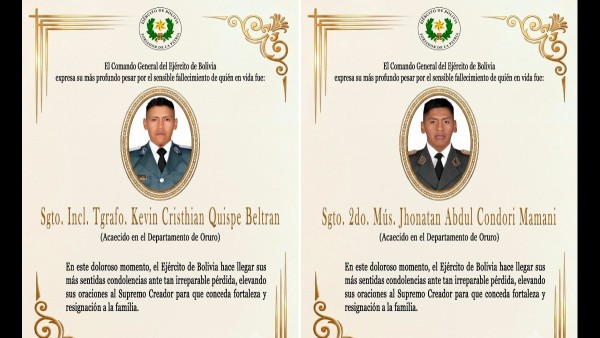 El Ejército publicó las condolencias para los militares fallecidos en la mina Huanuni