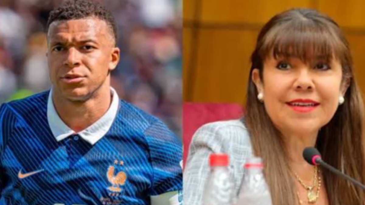 El delantero francés Kylian Mbappé y la senadora paraguaya Celeste Amarilla.