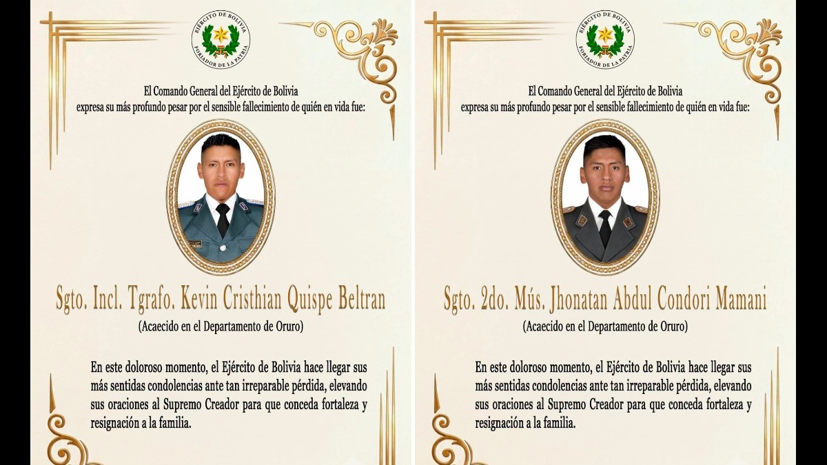 El Ejército publicó las condolencias para los militares fallecidos en la mina Huanuni