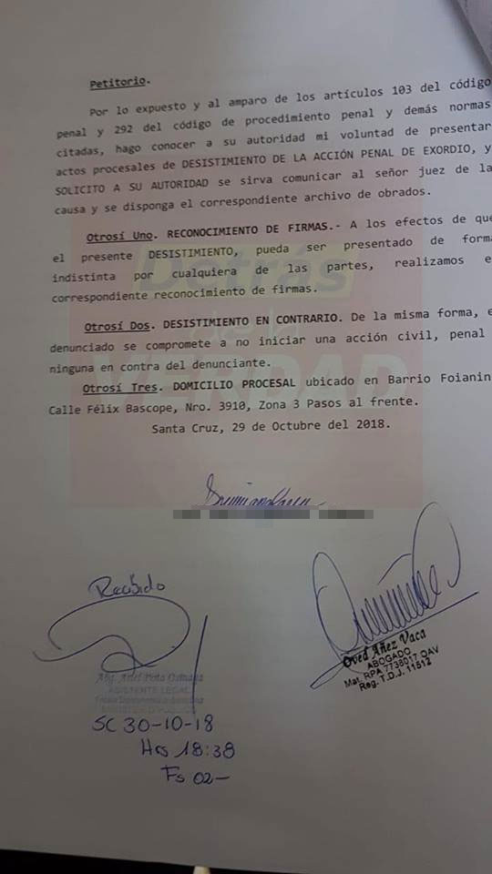 Expareja de Cabrera desiste de su denuncia y pide el archivo del caso | ANF  - Agencia de Noticias Fides